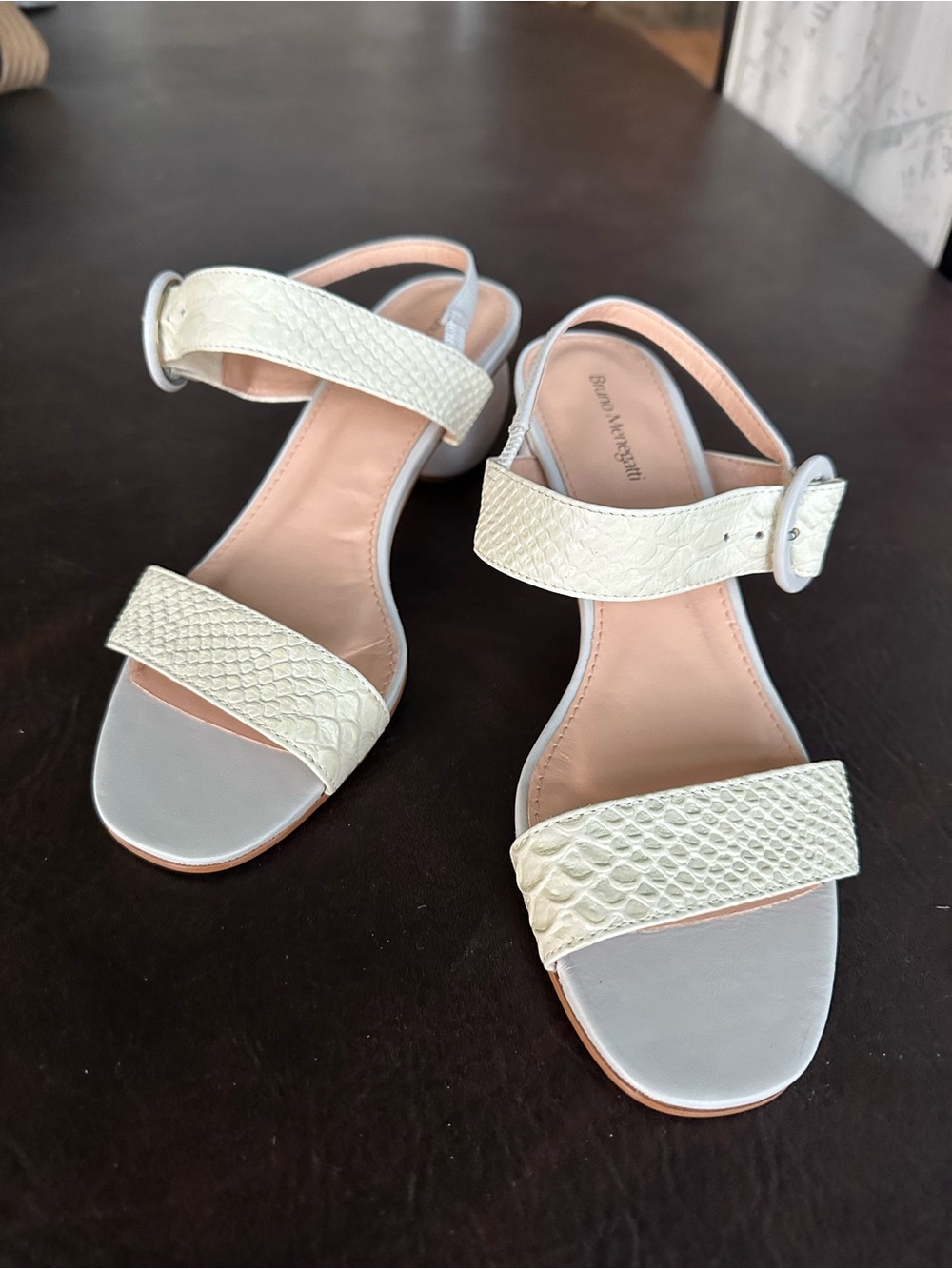 Ivory Textured Leather Strap Sandals - Women
